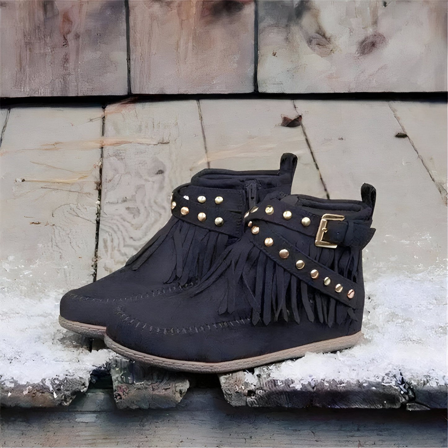 Bottines Indiennes Franges Boucles Cuir Végan™
