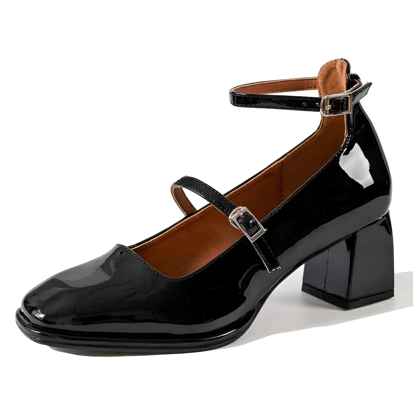 Mocassins Ballerines Mary-Jane Talon Carré Vernis Femme