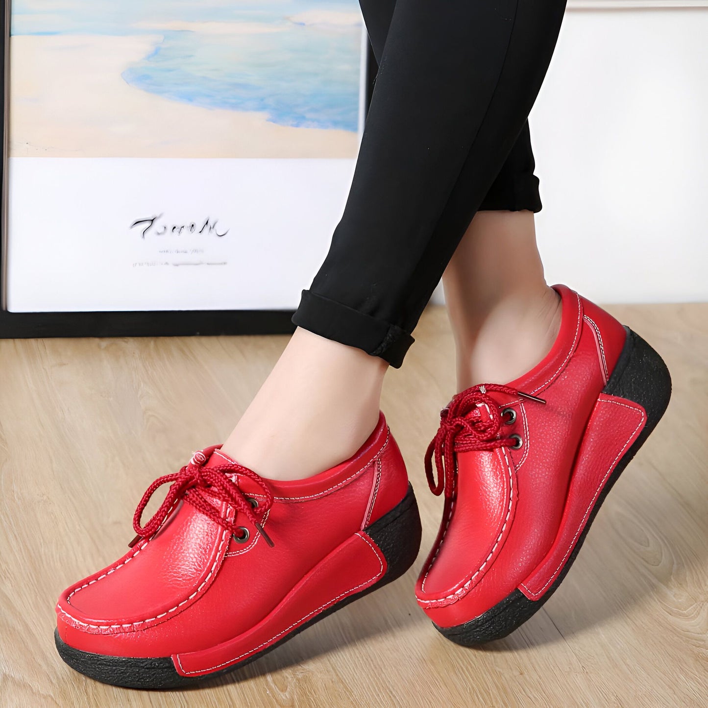 Nova Mocassins compensés femme lacets style bateau