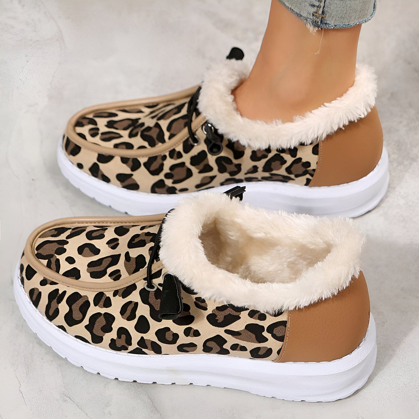 Mocassins Femme Léopard Douillet Cuir Végan - Atelier