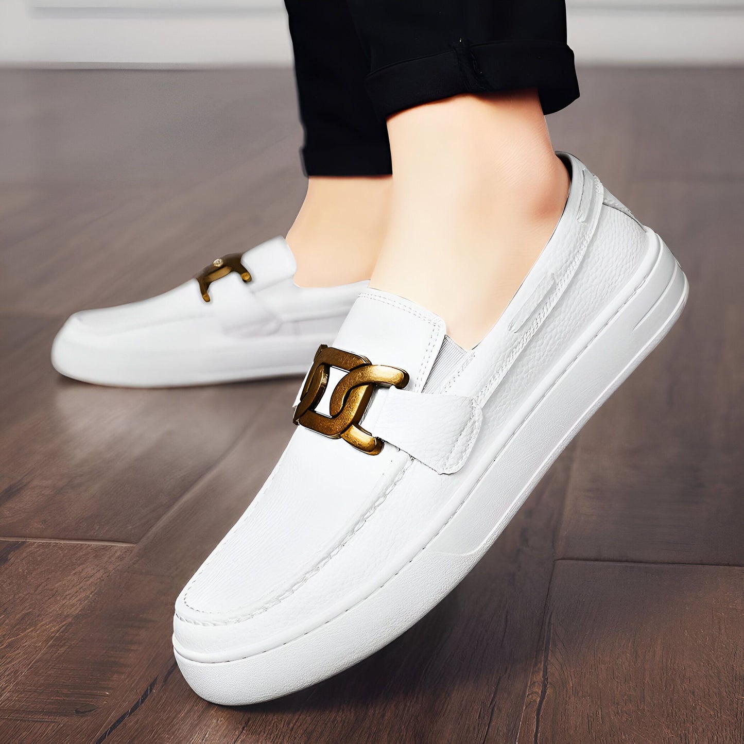 NovaLux Mocassins Homme Blancs Cuir Synthétique Élégant