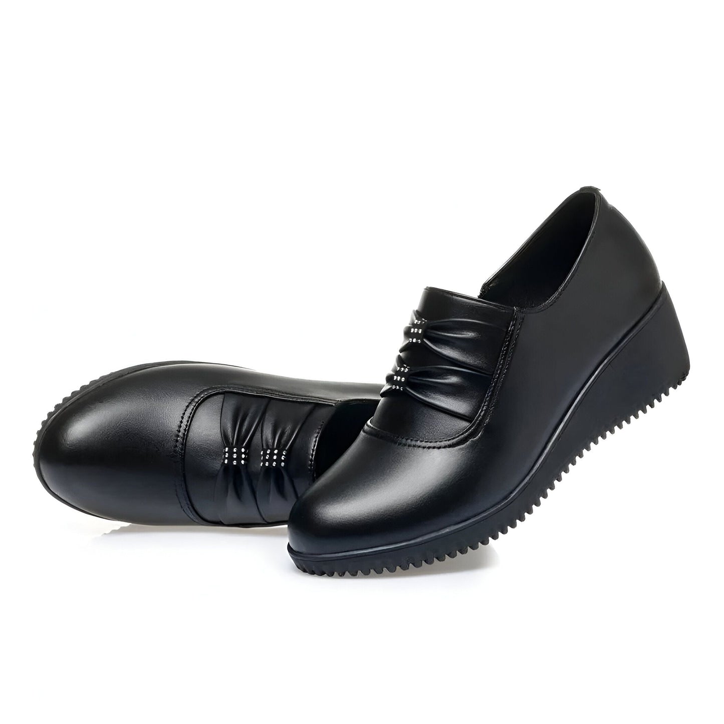 Lumina Mocassins compensés cuir noir ville femme