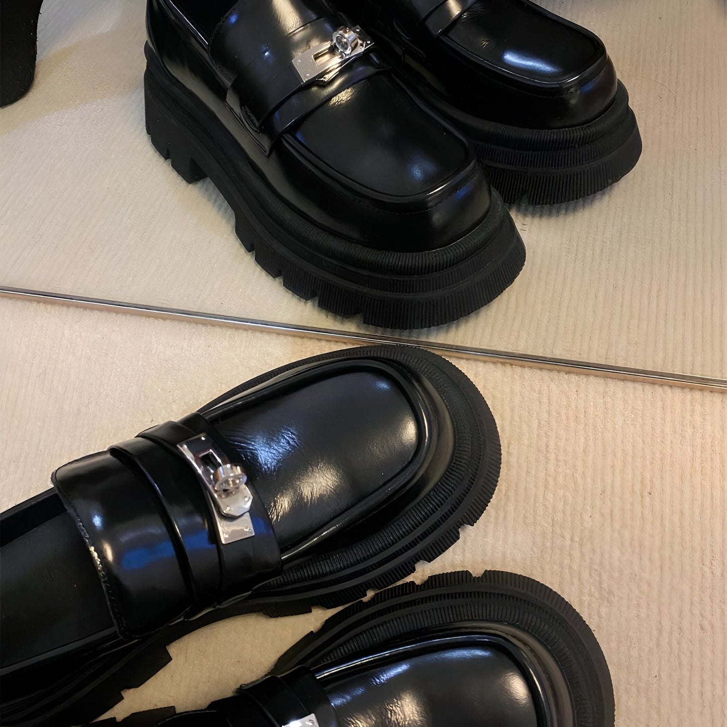 NovaCuir Mocassins Cuir Noir Semelle Épaisse Femme