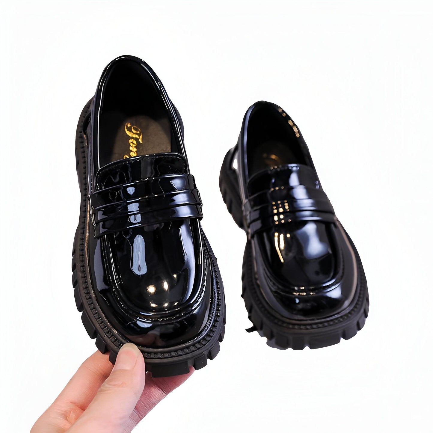 GlamKids Mocassins vernis noir garçon robustes