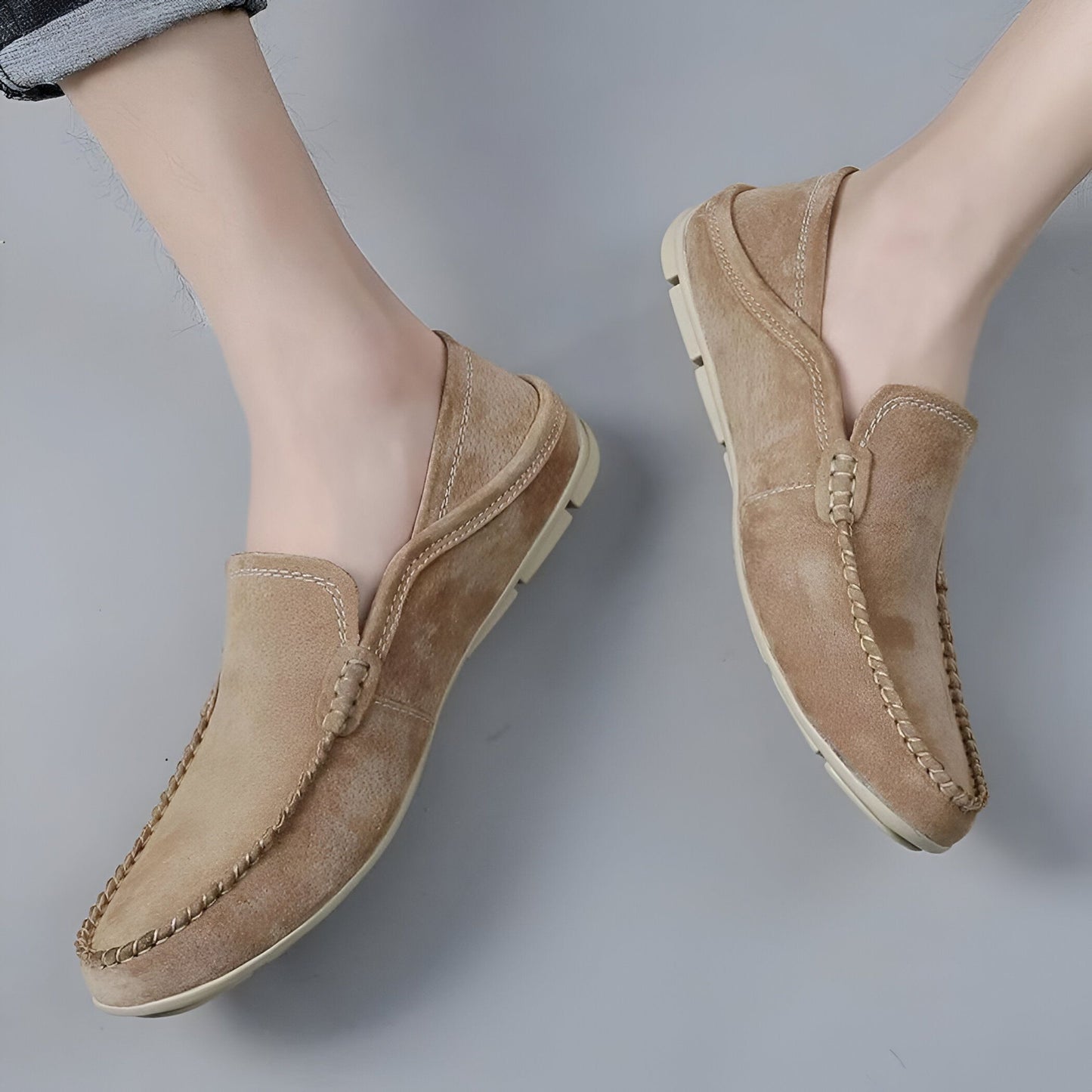 Elegance Mocassins Cuir Homme Beige Marron Confortables