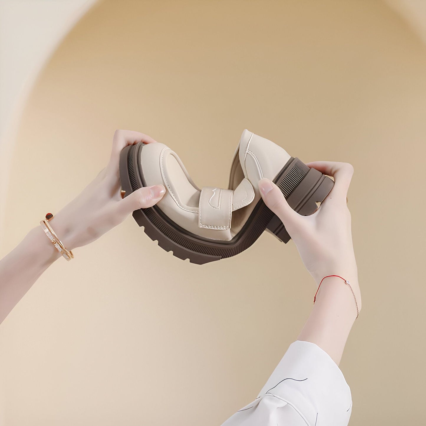 NovaStep Mocassins Femme Cuir Beige Plateforme