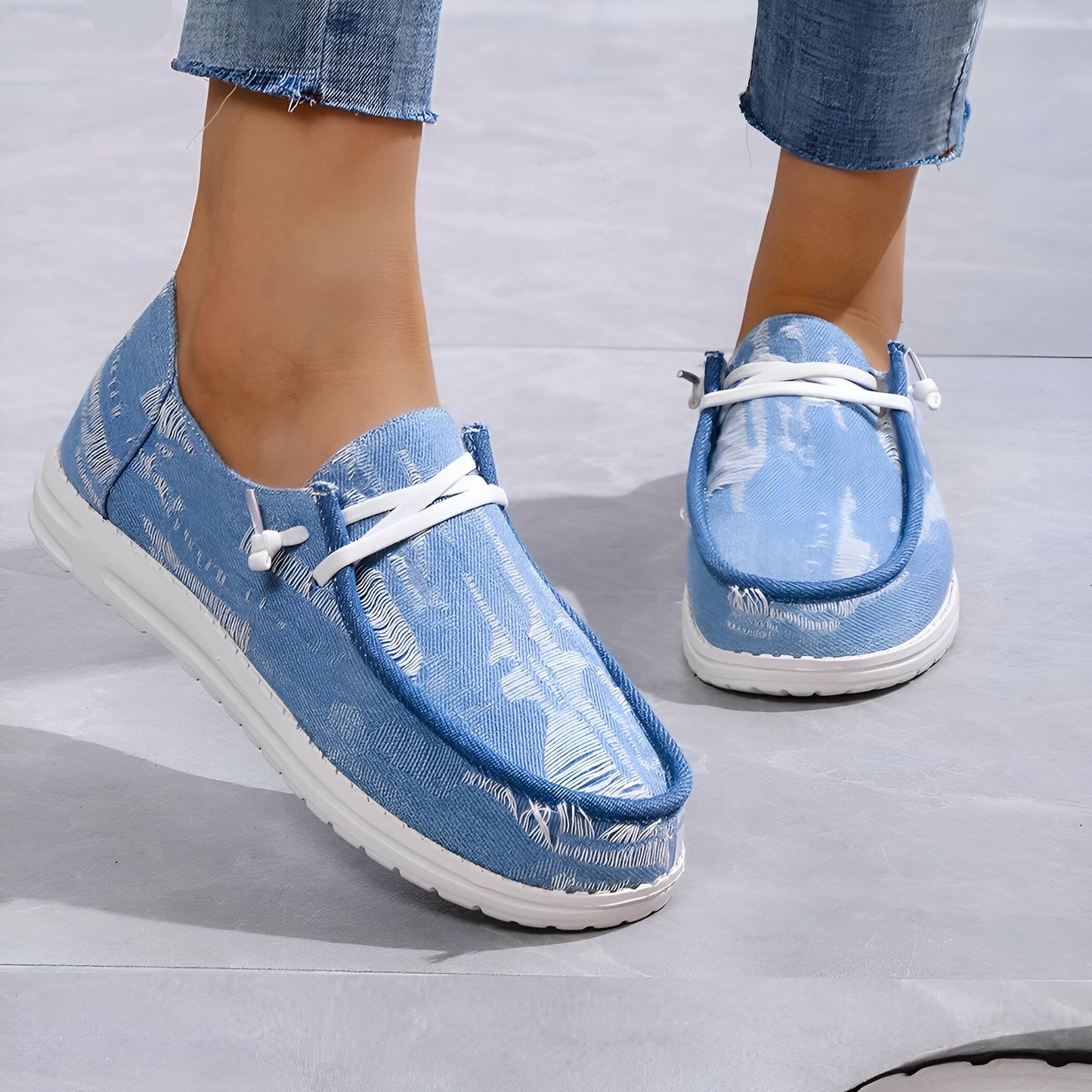 Nova Mocassins Femme Toile Jean Bleu - Style Bateau