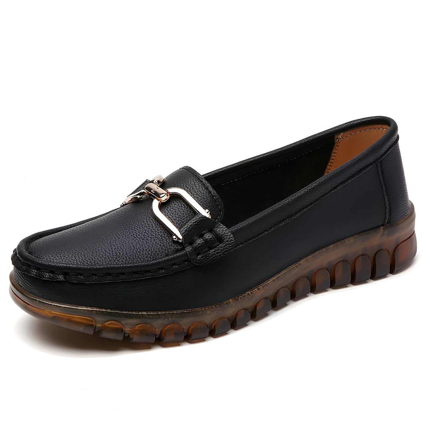 Glam Mocassins Cuir Femme Confortables à Chaîne Dorée