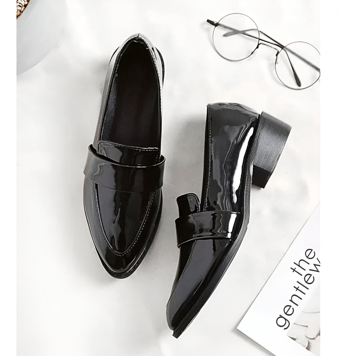 NovaMoc Mocassins Femme Noirs Vernis Bout Pointu