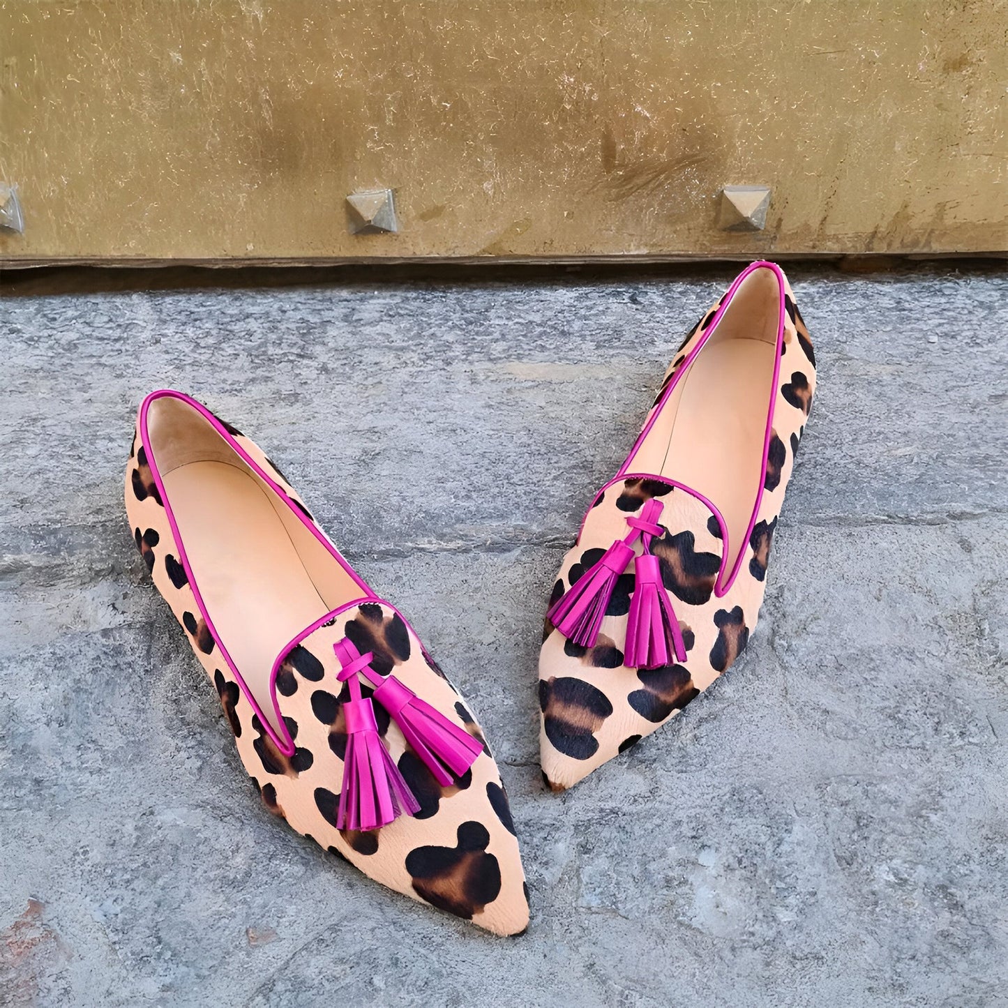 Nova Mocassins Femme Pointus Imprimé Léopard à Glands