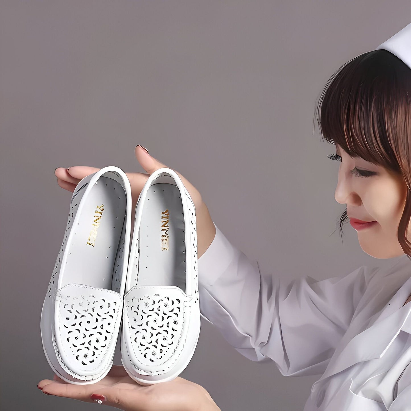 NovaStyle Mocassins Femme Compensés Cuir Végan Ajouré