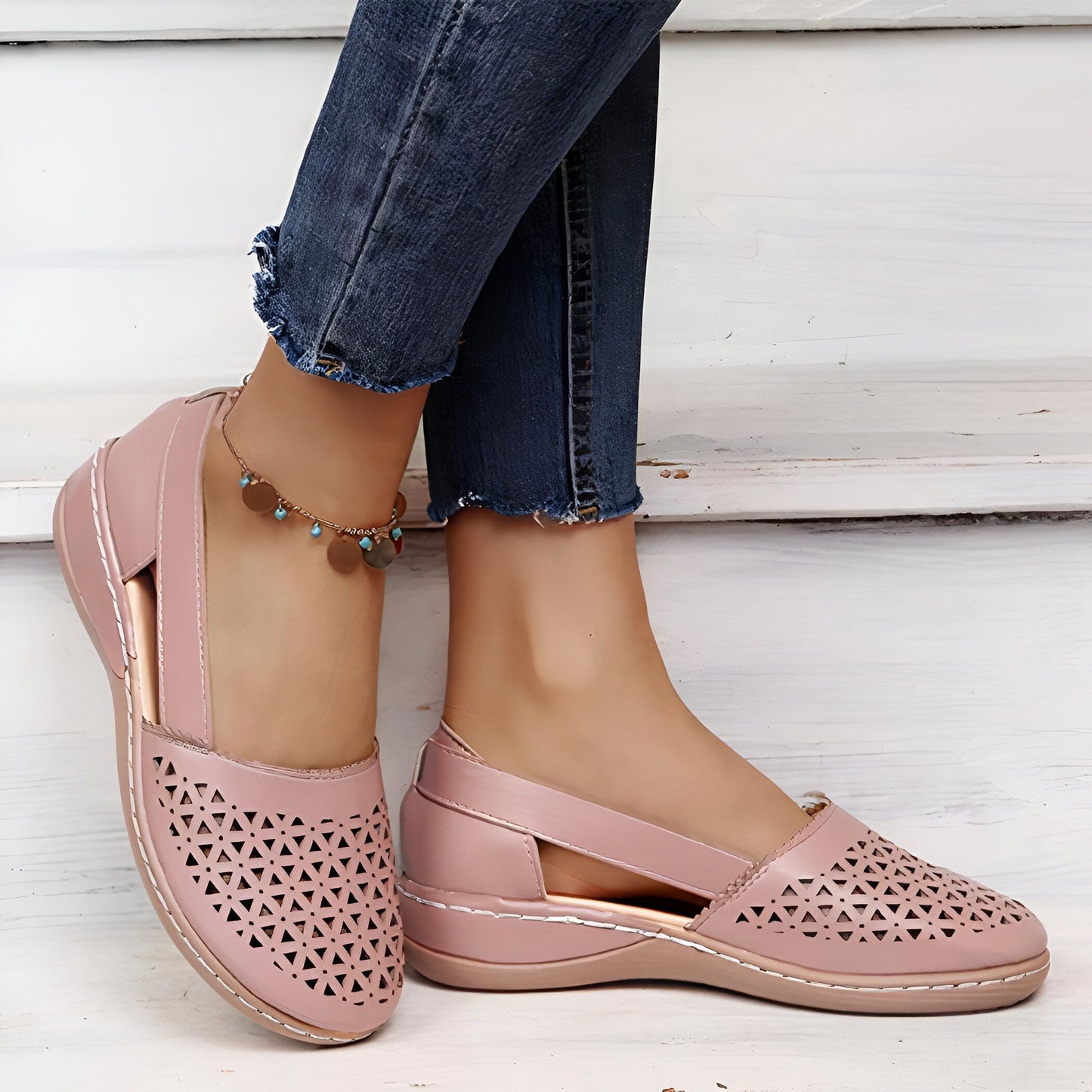 Mocassins Femme Ajourés Compensés - Style Vintage