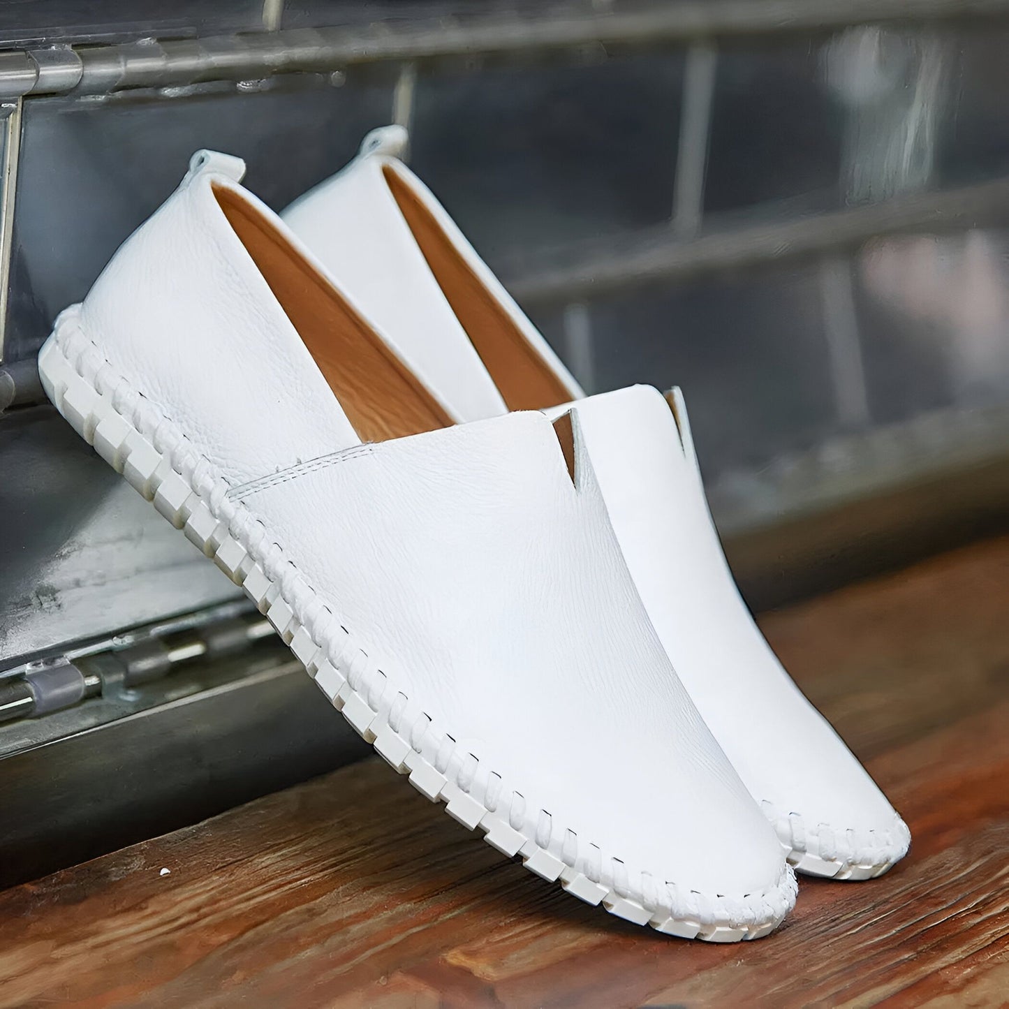 Nova Mocassins Homme Blancs Décontractés en Simili Cuir