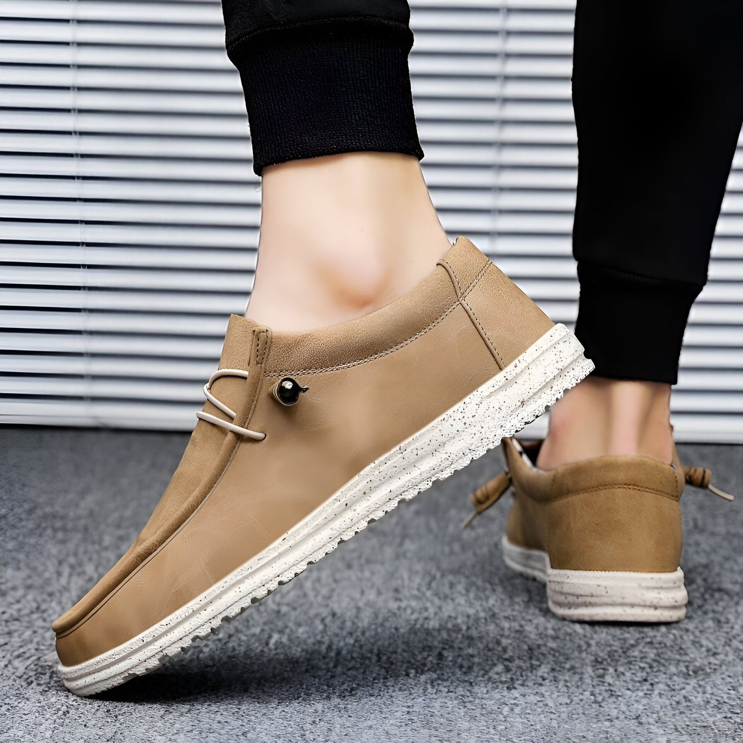 Mocassins Homme Premium Similicuir Marron & Bleu