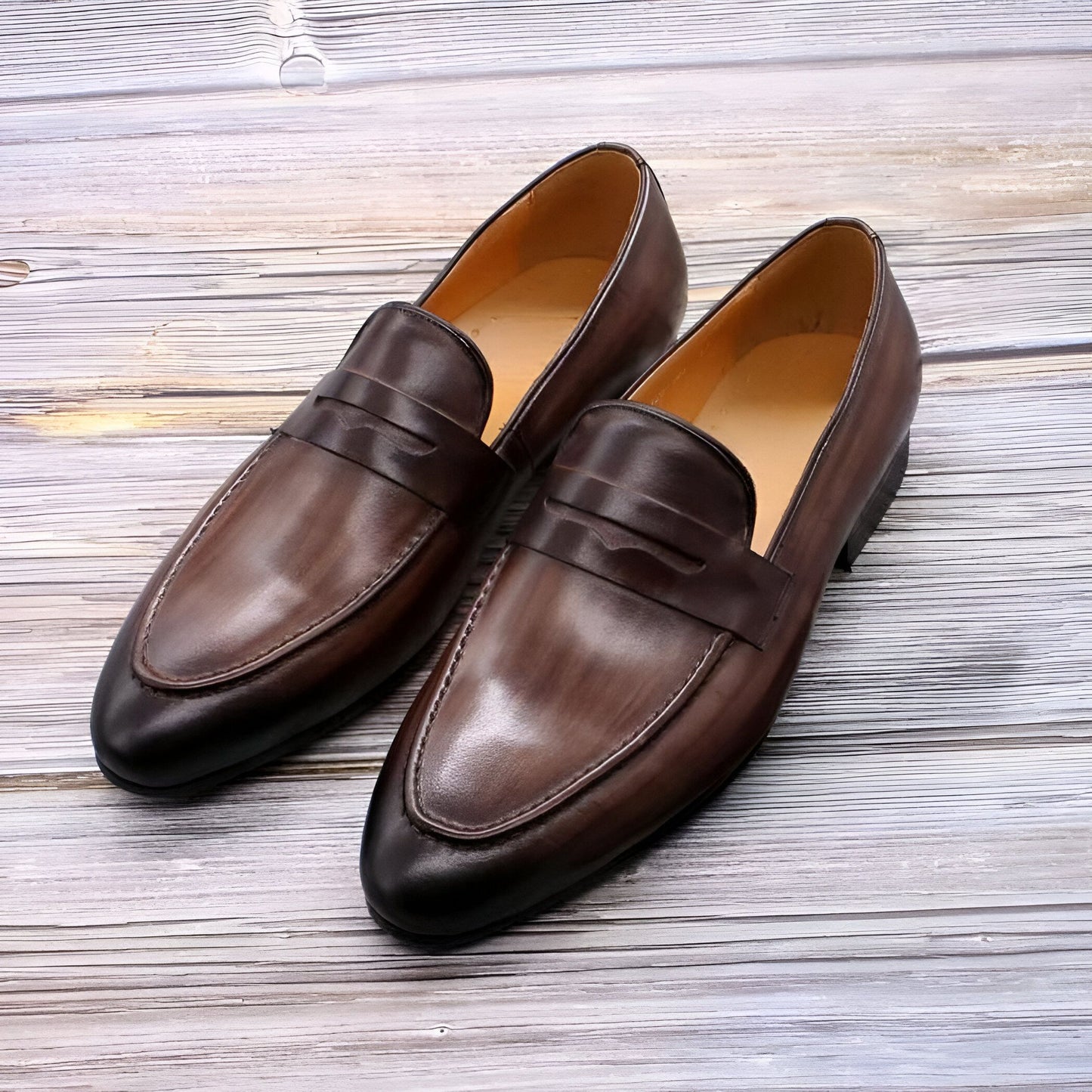 Luxe Mocassins Homme Cuir Marron Foncé - Élégance