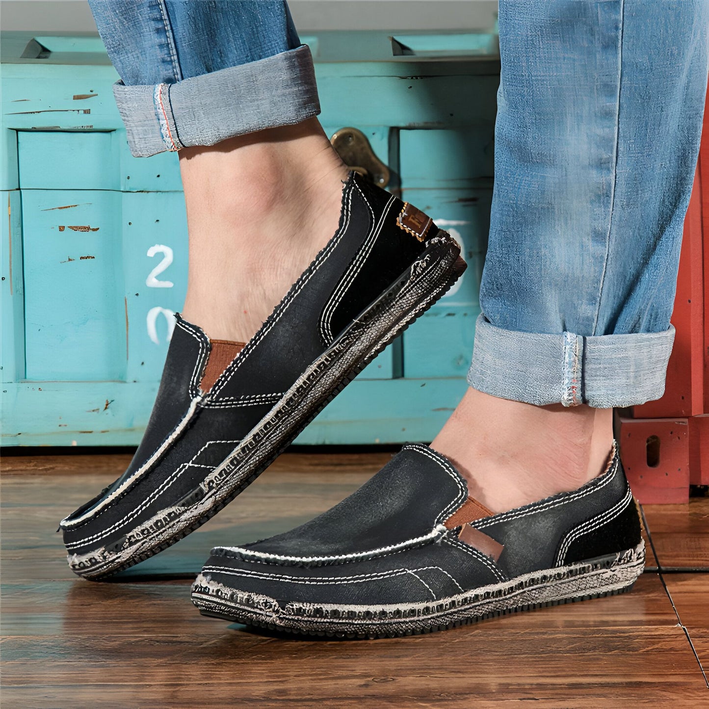 Nova Mocassins Homme Toile Jean Antidérapants