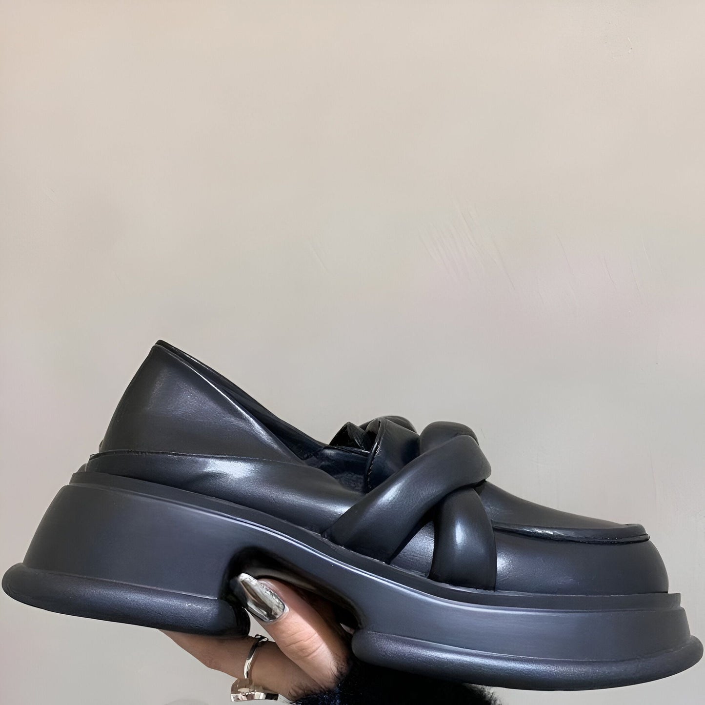 NovaStep Mocassins noirs plateforme cuir végan femme