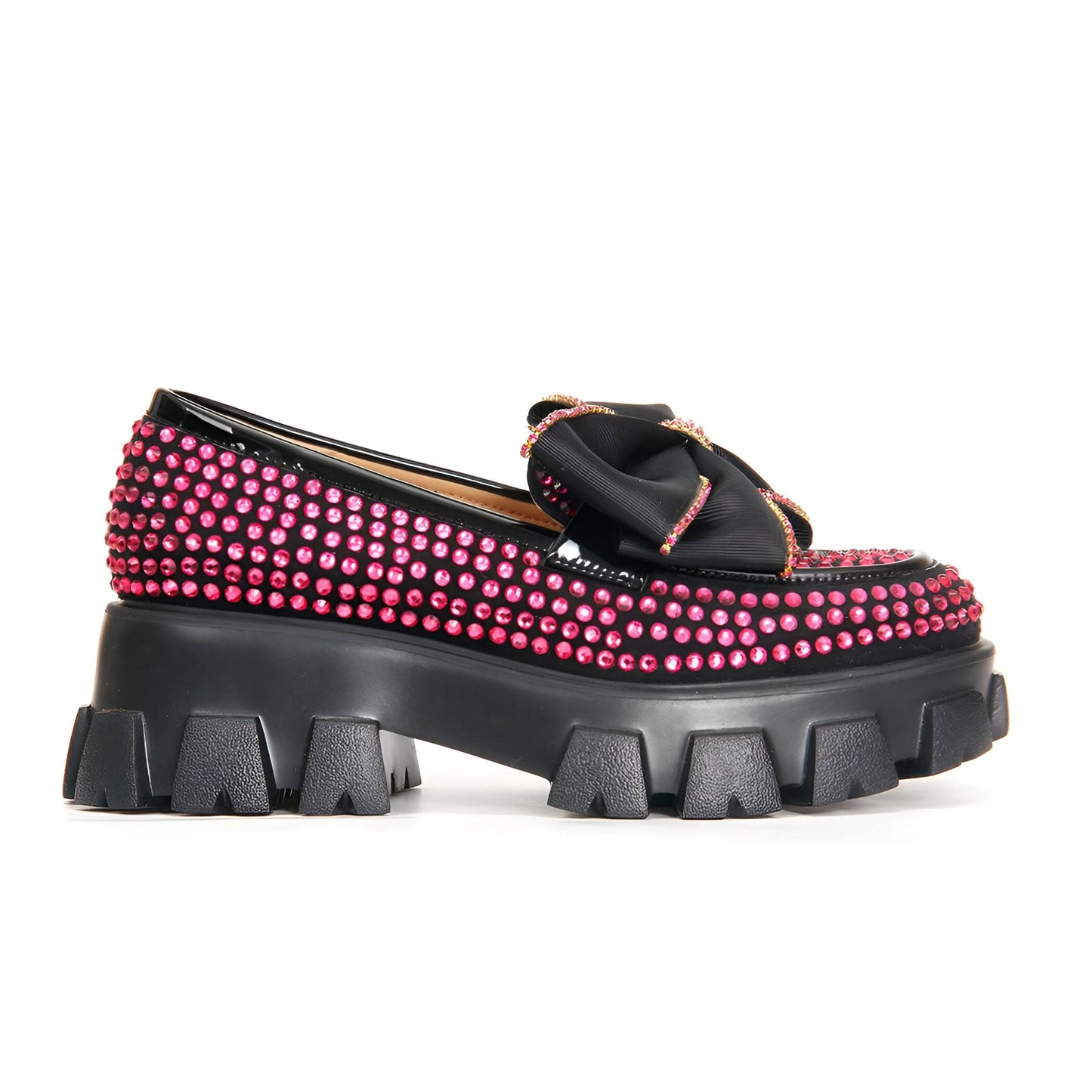 Mocassins femme plateforme Papillon strass rose-Couture