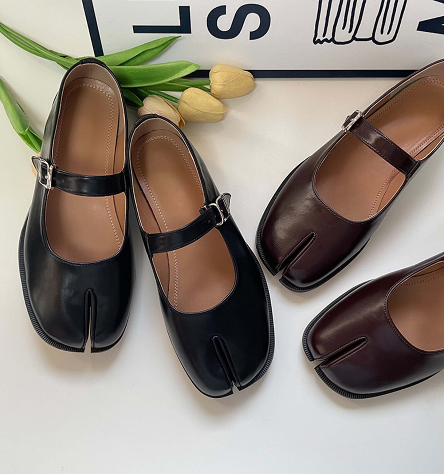 LuxeBrand - Ballerines Mary Jane Tabi Cuir Végan Raffiné