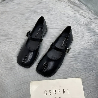 Nova Ballerines Mary Jane Tabi Femme Noires Simili Cuir