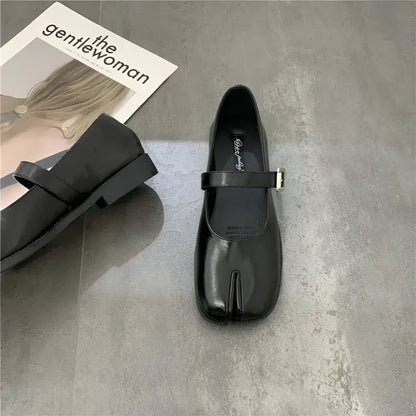 Nova Ballerines Mary Jane Tabi Femme Noires Simili Cuir