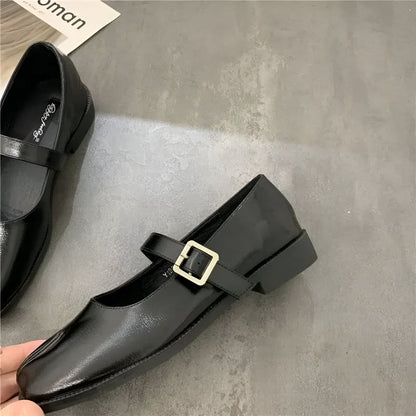 Nova Ballerines Mary Jane Tabi Femme Noires Simili Cuir