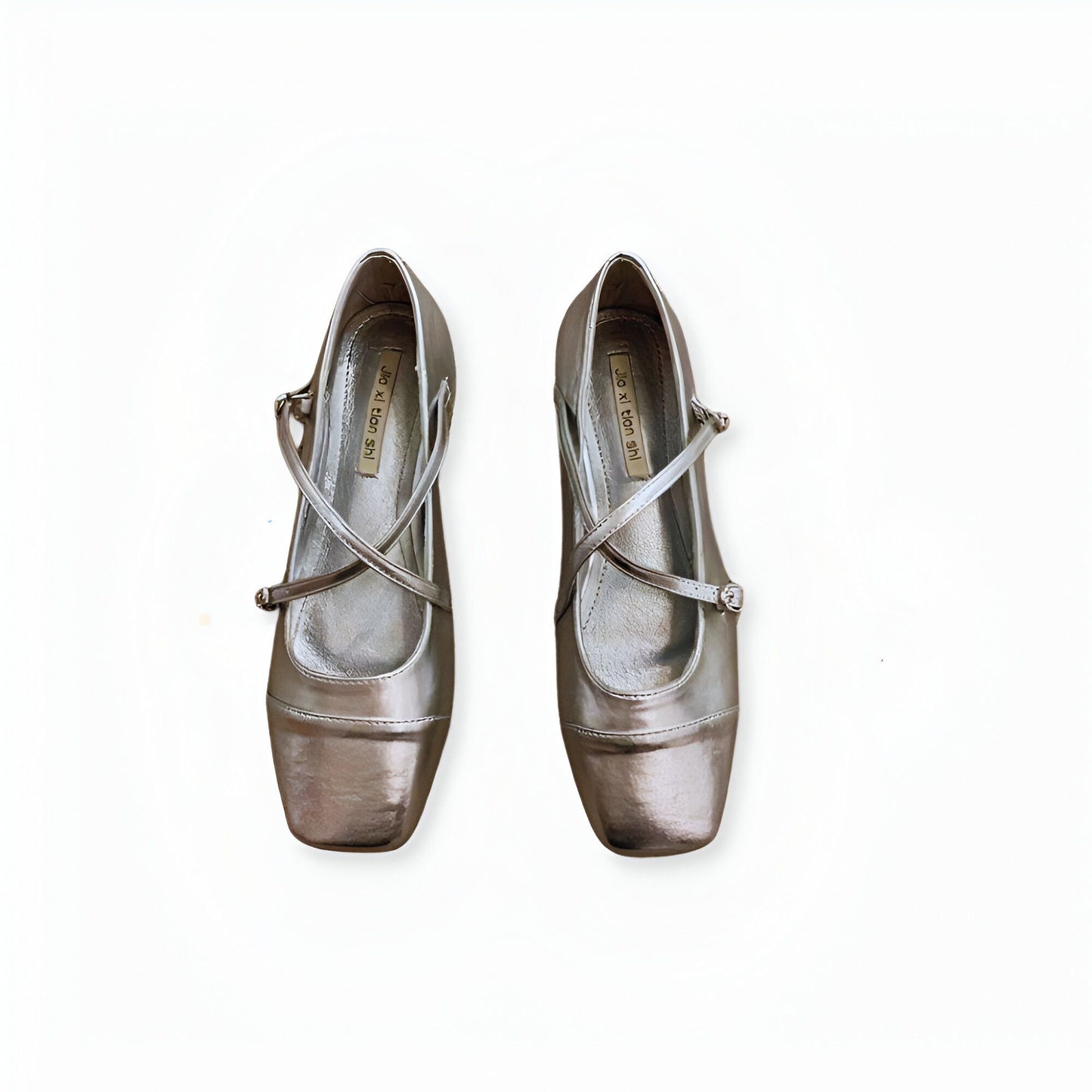 Élégance Ballerines Mocassins Vernis Argenté