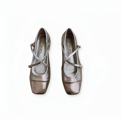 Élégance Ballerines Mocassins Vernis Argenté
