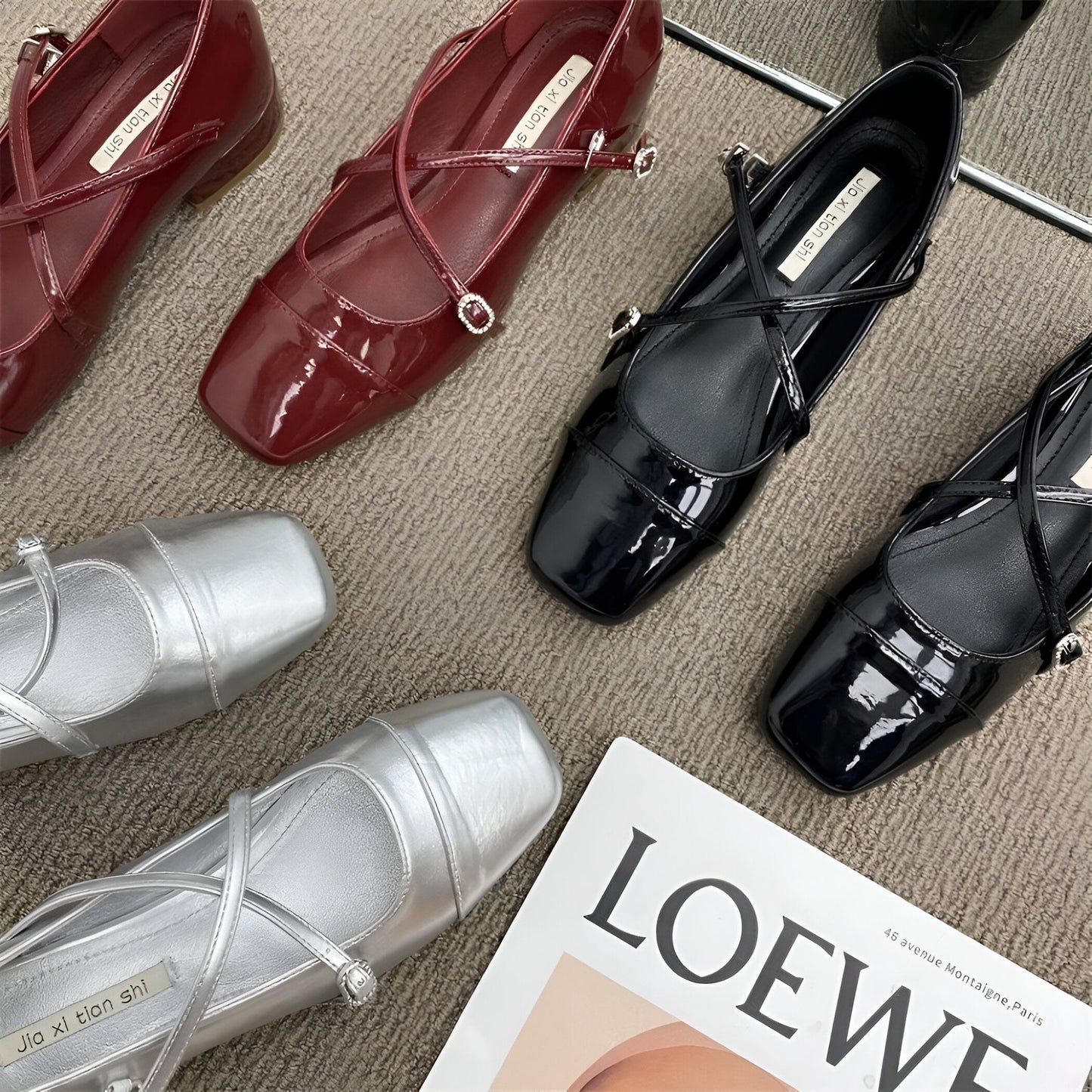 Élégance Ballerines Mocassins Vernis Argenté