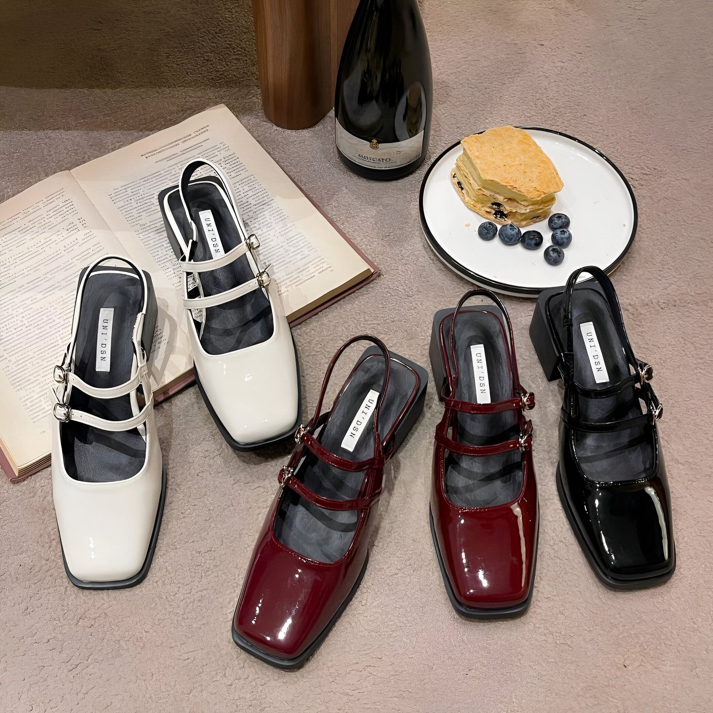 LuxeLine Mocassins vernis femme à boucles petit talon