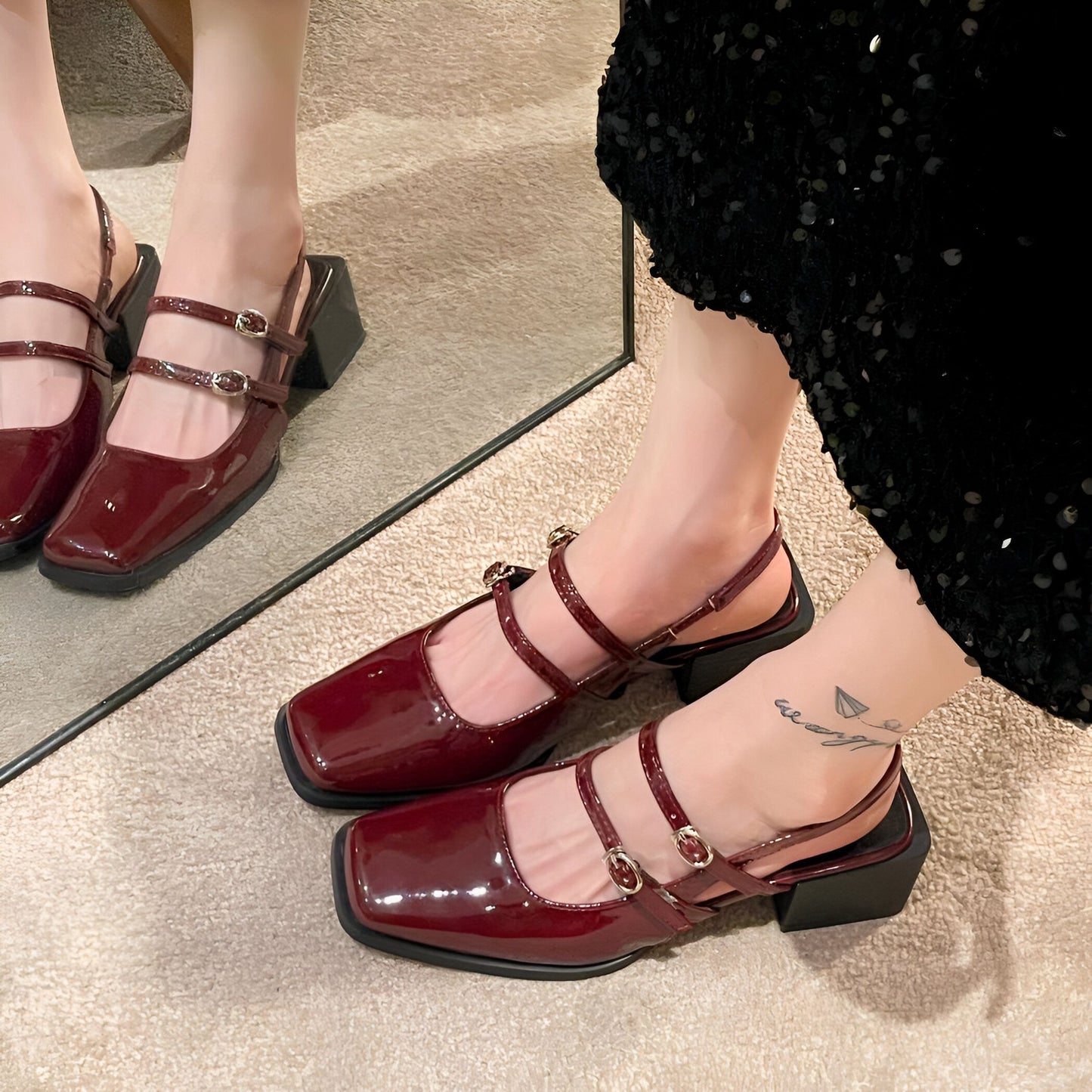 LuxeLine Mocassins vernis femme à boucles petit talon