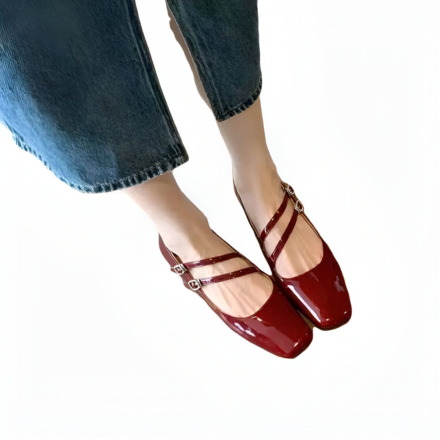 Lux Ballerines Vernies Double Bride Style Mocassin Femme