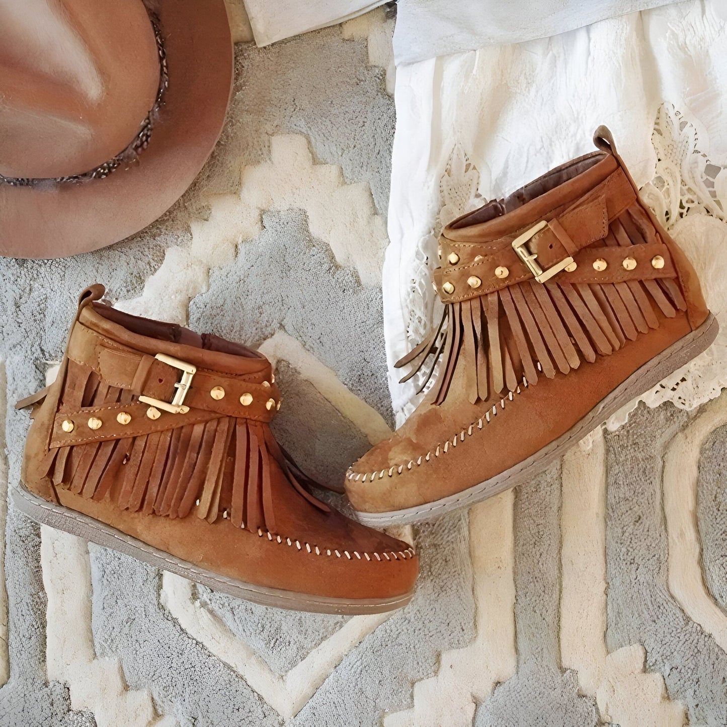 Bottines Indiennes Franges Boucles Cuir Végan™