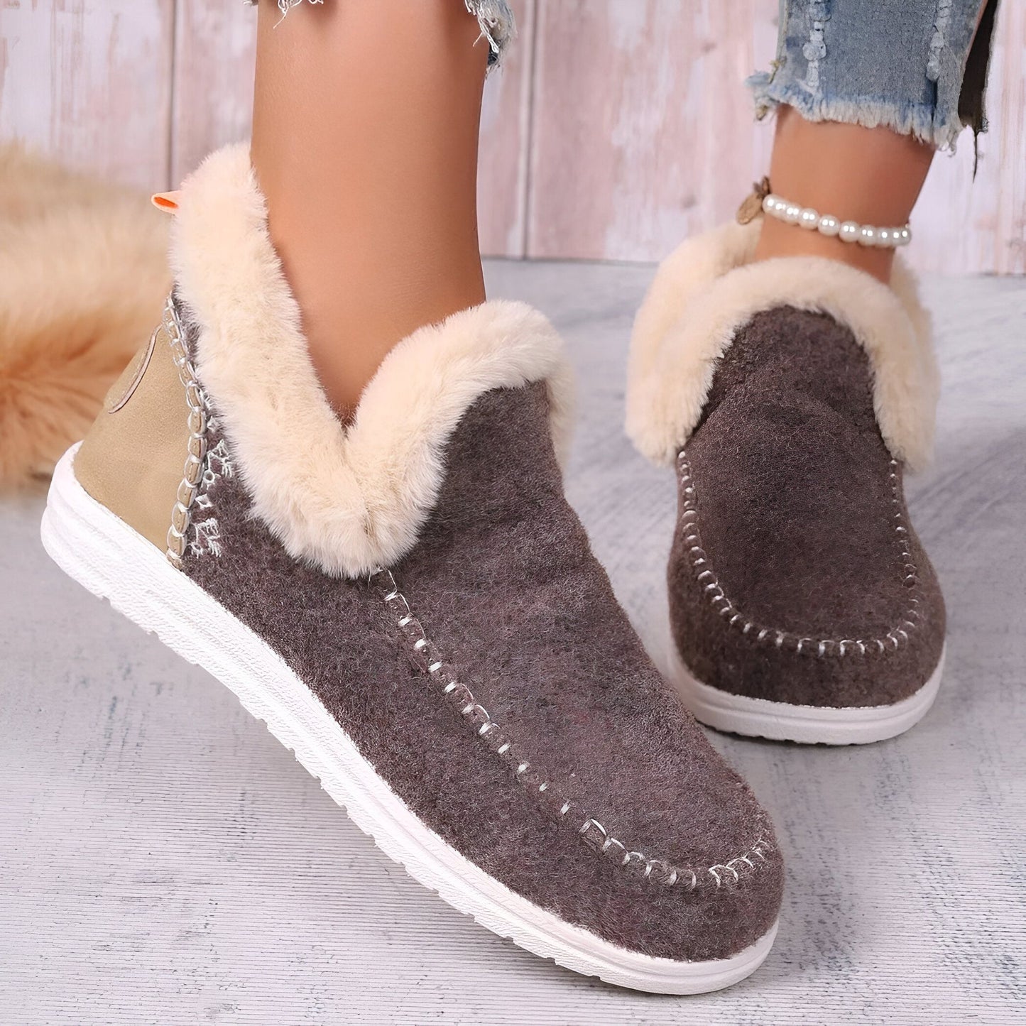 Luxe Chaussons Mocassins Femme Suédine Fausse Fourrure