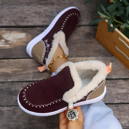Luxe Chaussons Mocassins Femme Suédine Fausse Fourrure