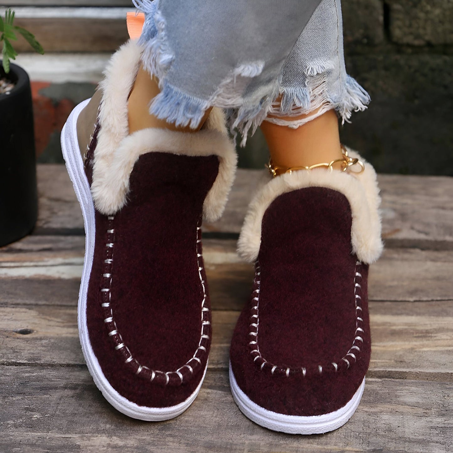 Luxe Chaussons Mocassins Femme Suédine Fausse Fourrure