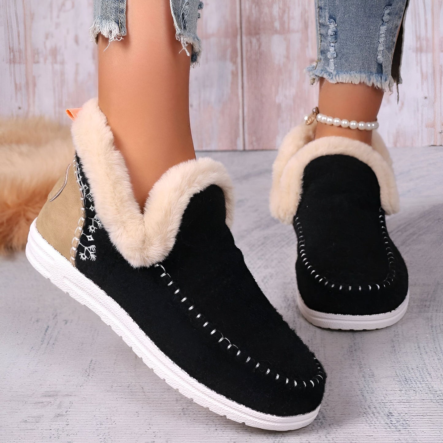 Luxe Chaussons Mocassins Femme Suédine Fausse Fourrure