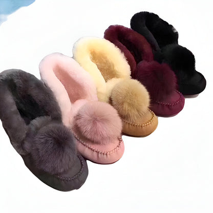 Nova Mocassins Fourrés Daim Pompon Hiver Confortables