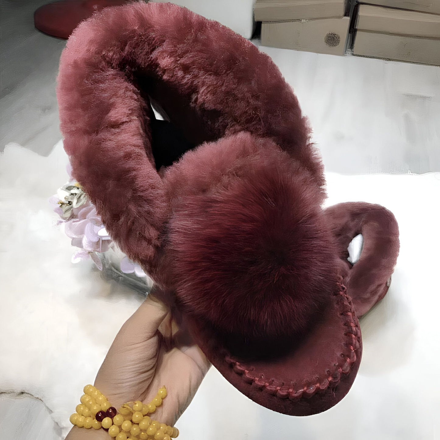 Nova Mocassins Fourrés Daim Pompon Hiver Confortables