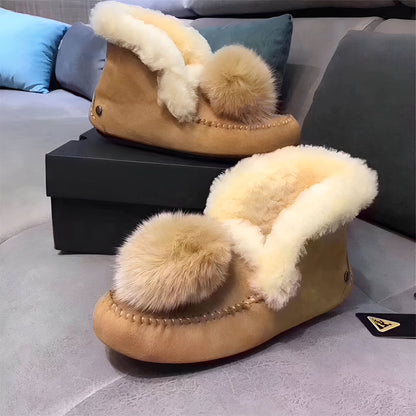 Nova Mocassins Fourrés Daim Pompon Hiver Confortables