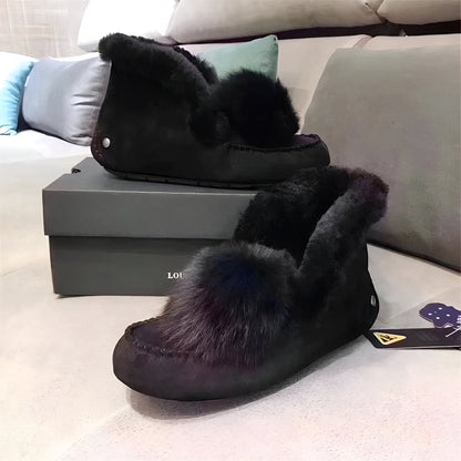 Nova Mocassins Fourrés Daim Pompon Hiver Confortables