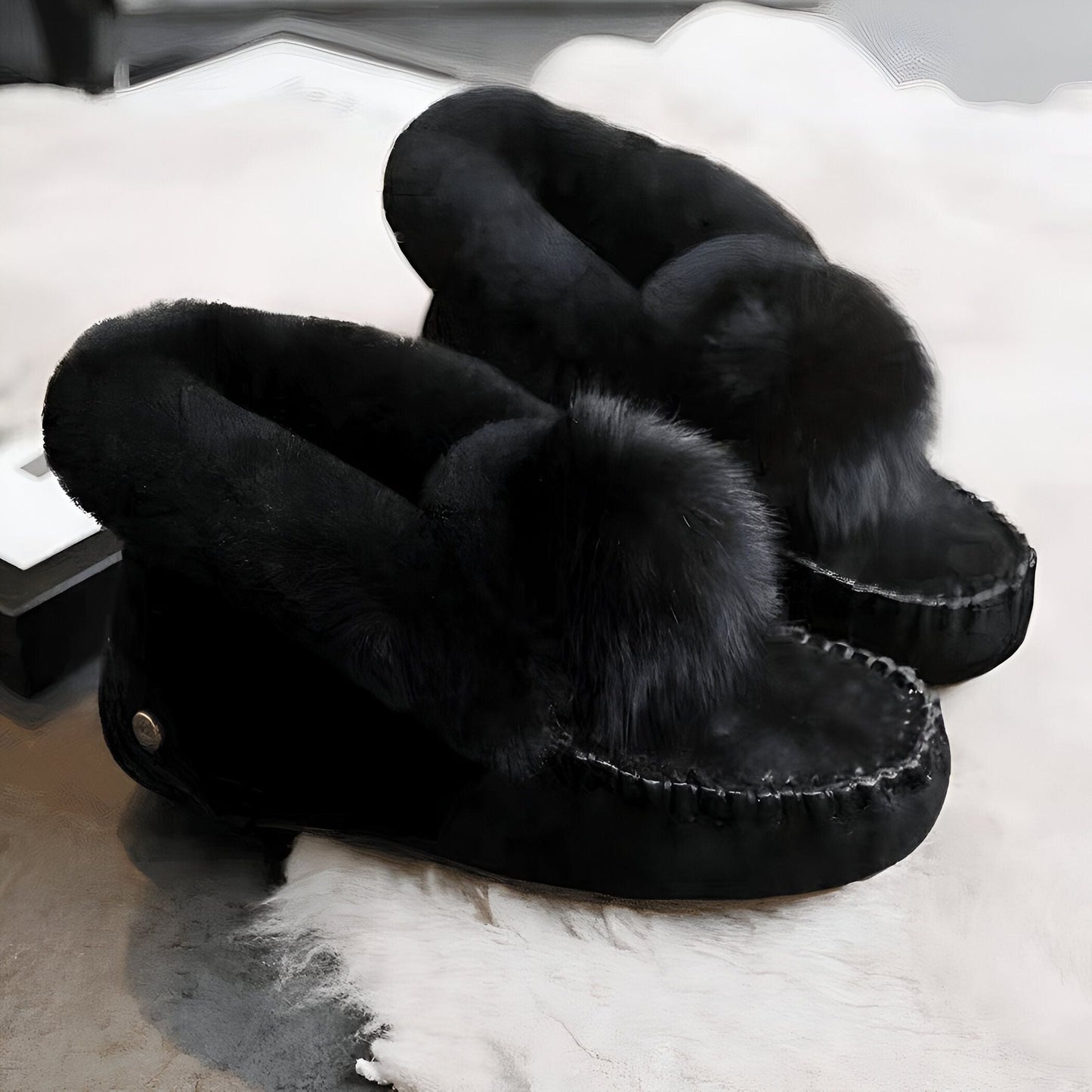 Nova Mocassins Fourrés Daim Pompon Hiver Confortables