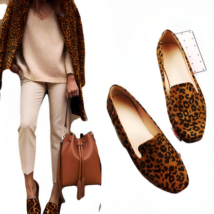 Élégance Mocassins Femme Imprimé Léopard Bout Carré