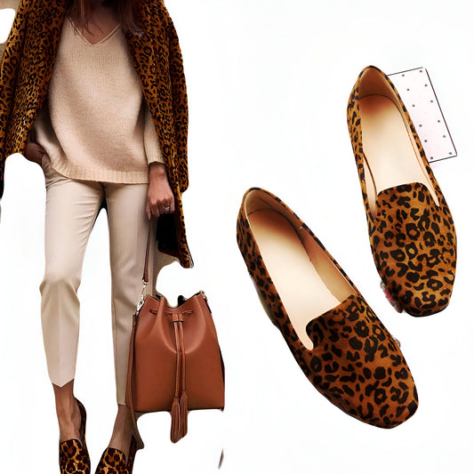 Élégance Mocassins Femme Imprimé Léopard Bout Carré