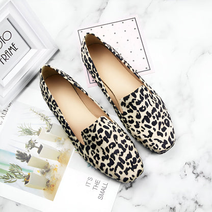 Élégance Mocassins Femme Imprimé Léopard Bout Carré