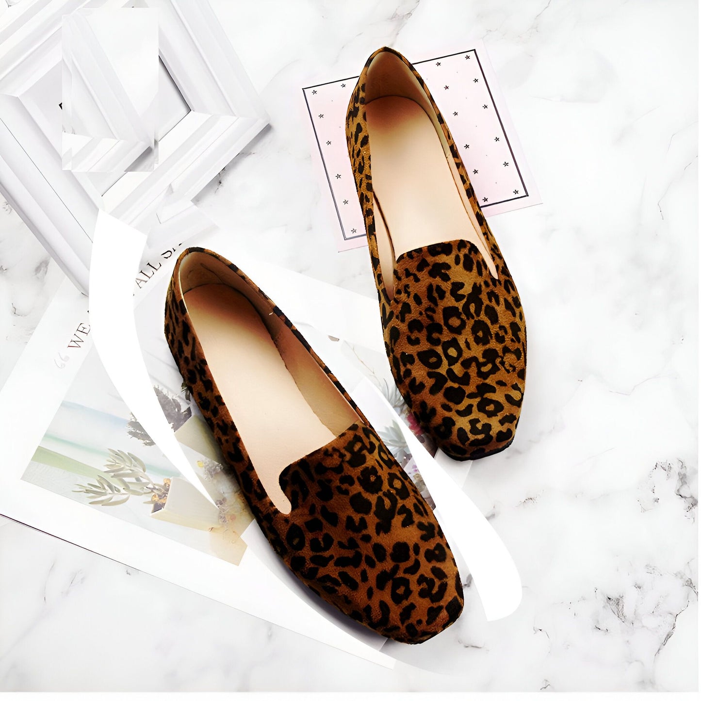 Élégance Mocassins Femme Imprimé Léopard Bout Carré