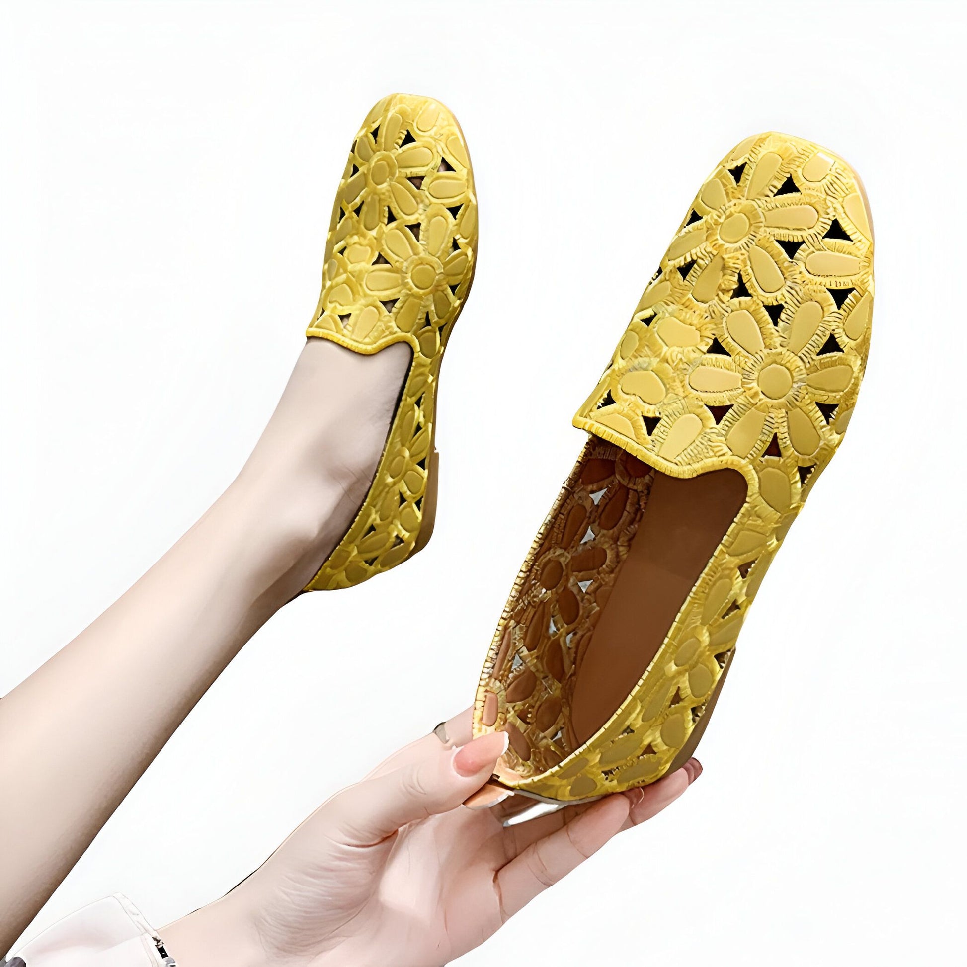 NovaLuxe Mocassins Femme Fleurs Cuir Végan Ajouré