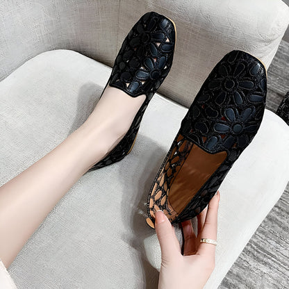 NovaLuxe Mocassins Femme Fleurs Cuir Végan Ajouré