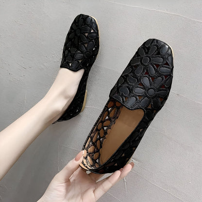 NovaLuxe Mocassins Femme Fleurs Cuir Végan Ajouré