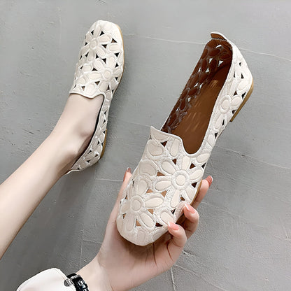 NovaLuxe Mocassins Femme Fleurs Cuir Végan Ajouré